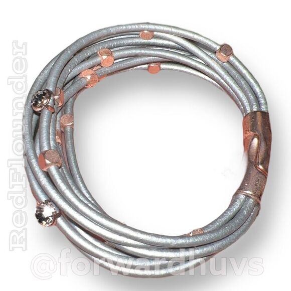 Silver Strand Vegan Leather and Rose Gold Metal Bracelet with Magnetic Clasp - Picture 7 of 8